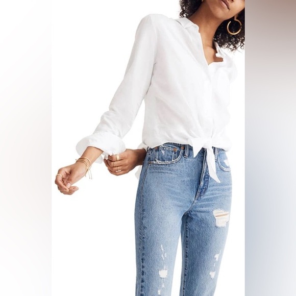 Madewell Tops - Madewell White Tie-front Cotton Shirt